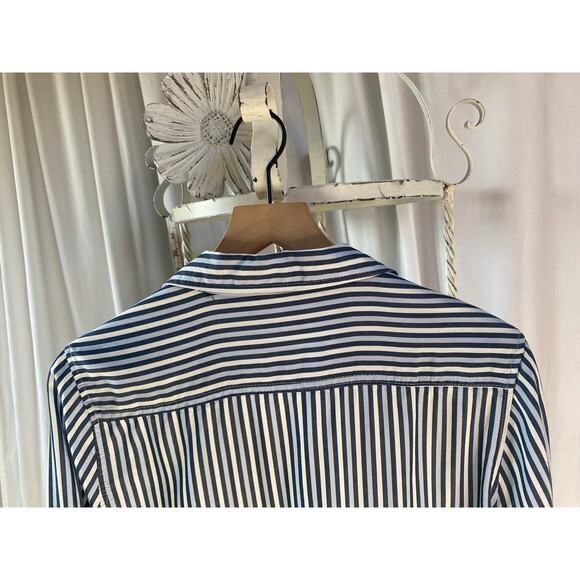 Velvet Heart Shirt Button Down Blue and White Stripe Roll Tab Sleeves Tencel Lg - Picture 8 of 10